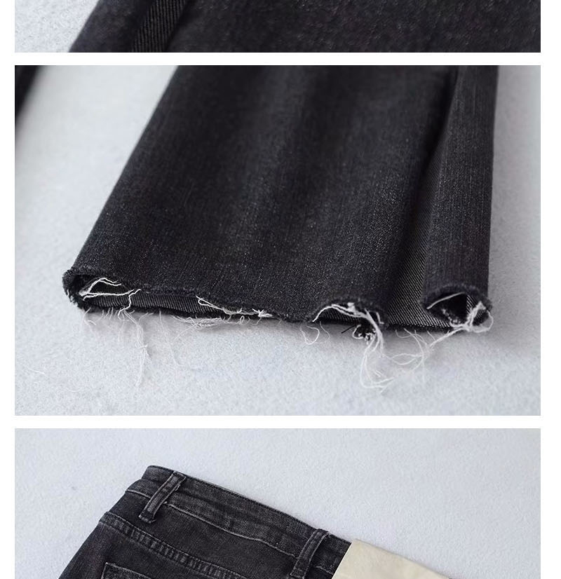 Fashion Black Washed Hem Split Jeans,Denim