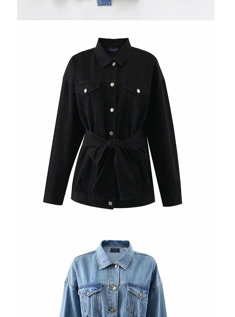 Fashion Black Washed Two-layer Lace-up Denim Jacket,Coat-Jacket