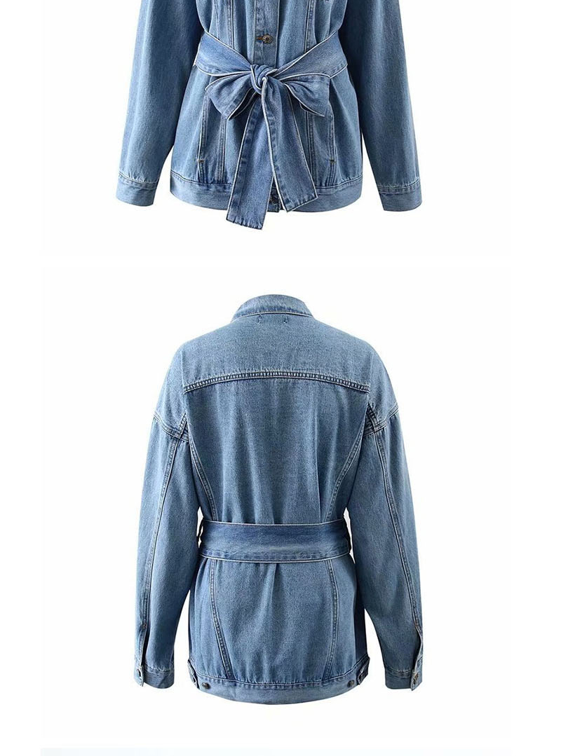 Fashion Blue Washed Two-layer Lace-up Denim Jacket,Coat-Jacket