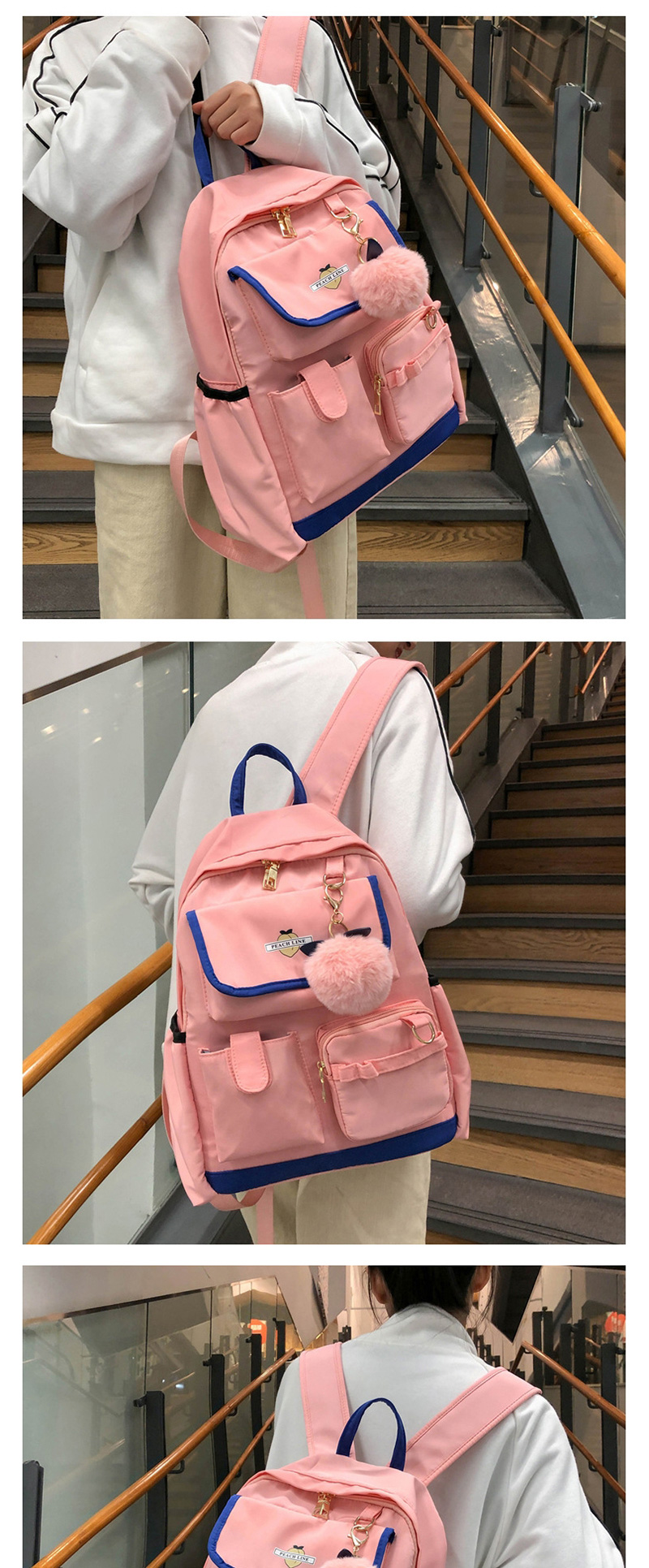 Fashion Green Multi-pocket Peach Backpack,Backpack