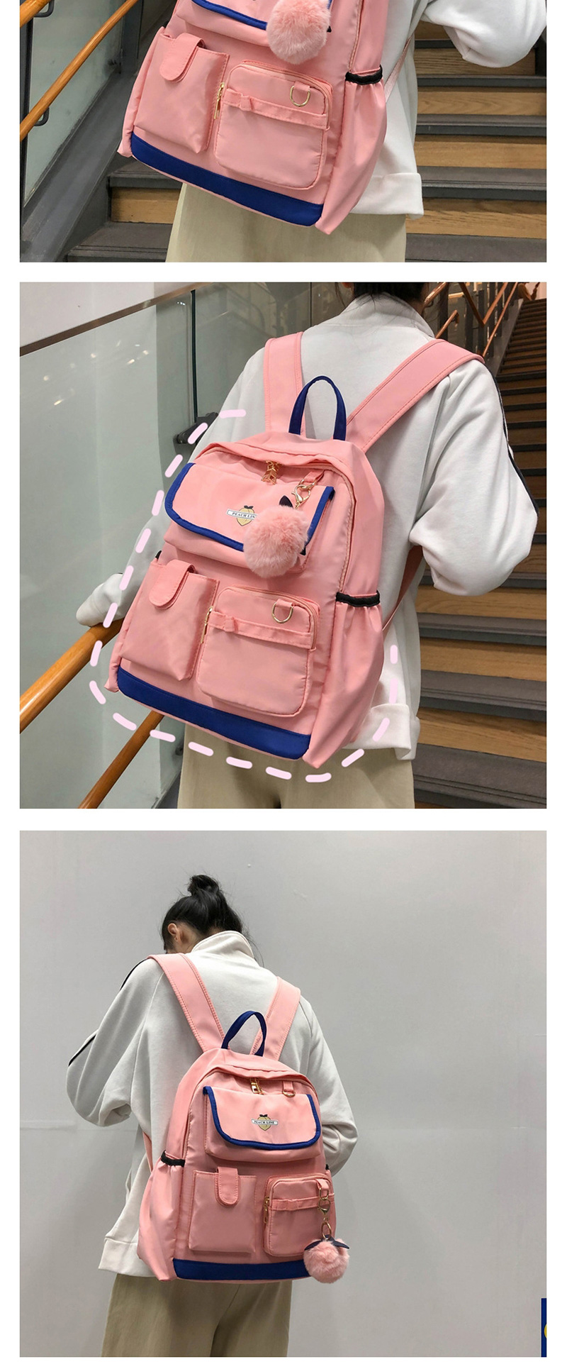 Fashion Green Multi-pocket Peach Backpack,Backpack