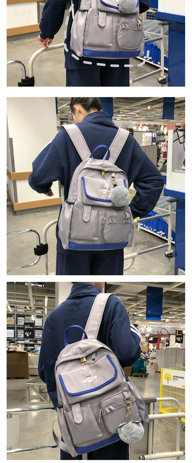 Fashion Gray Multi-pocket Peach Backpack,Backpack