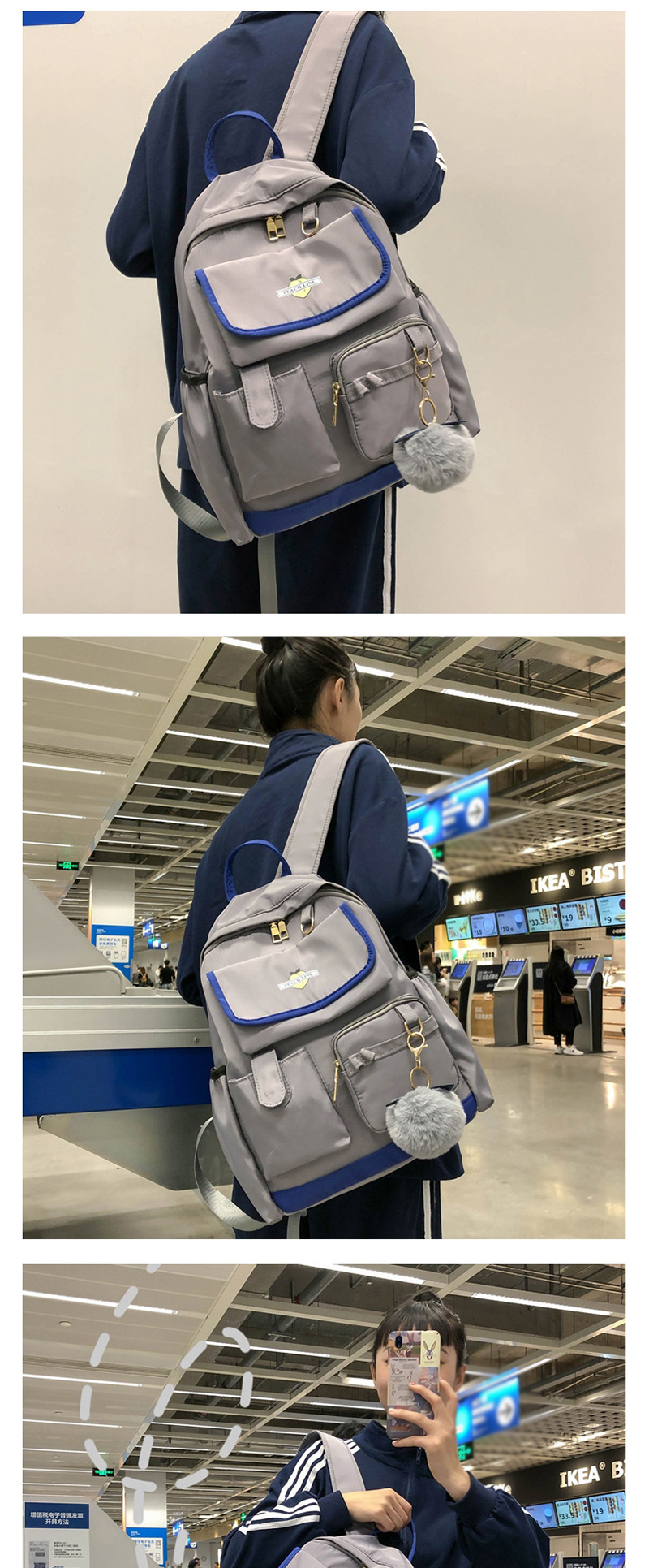 Fashion Gray Multi-pocket Peach Backpack,Backpack