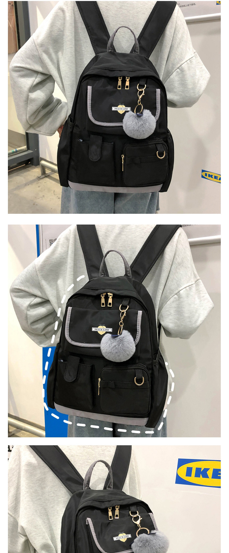 Fashion Black Multi-pocket Peach Backpack,Backpack