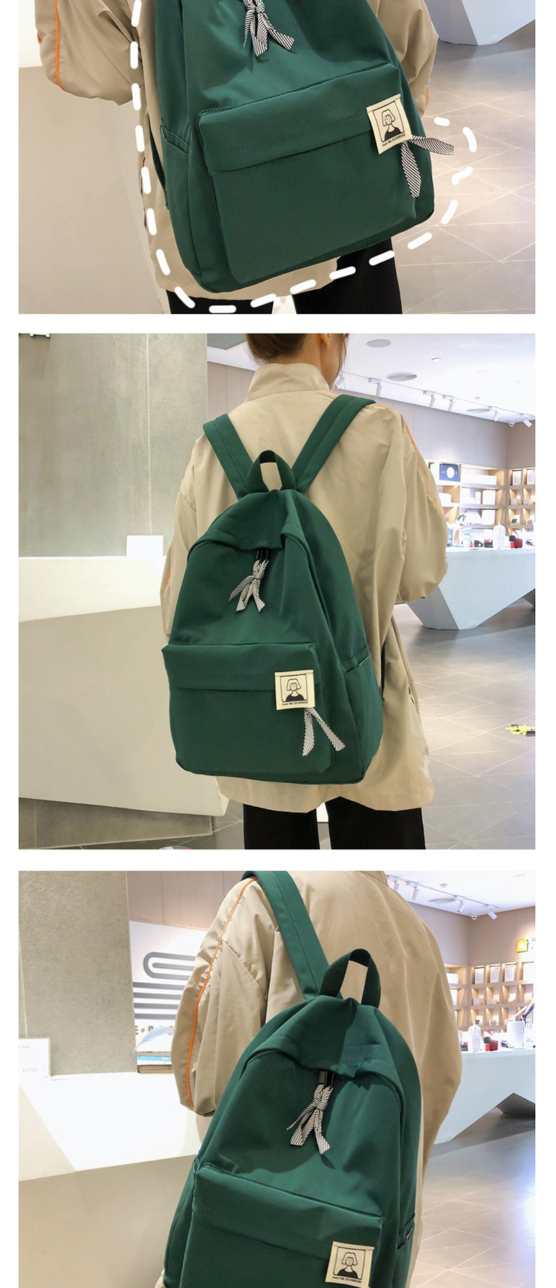 Fashion Green Portrait Stitching Backpack,Backpack
