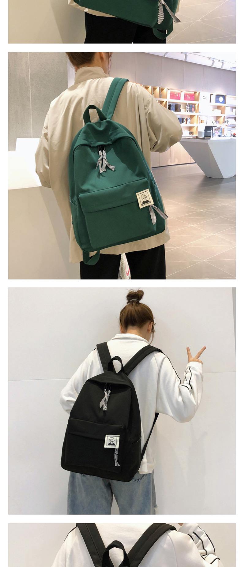 Fashion Green Portrait Stitching Backpack,Backpack