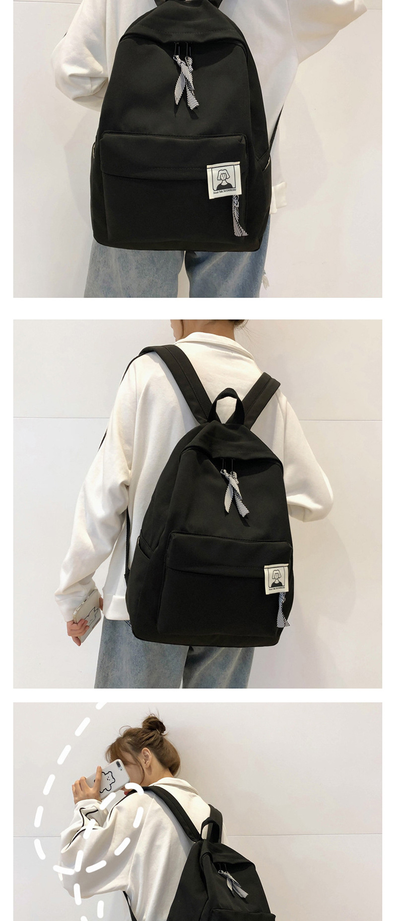 Fashion Black Portrait Stitching Backpack,Backpack