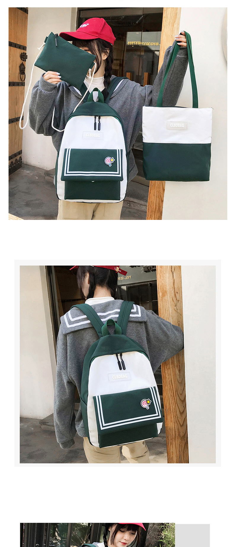Fashion Dark Green Contrast Stitching Striped Backpack,Backpack
