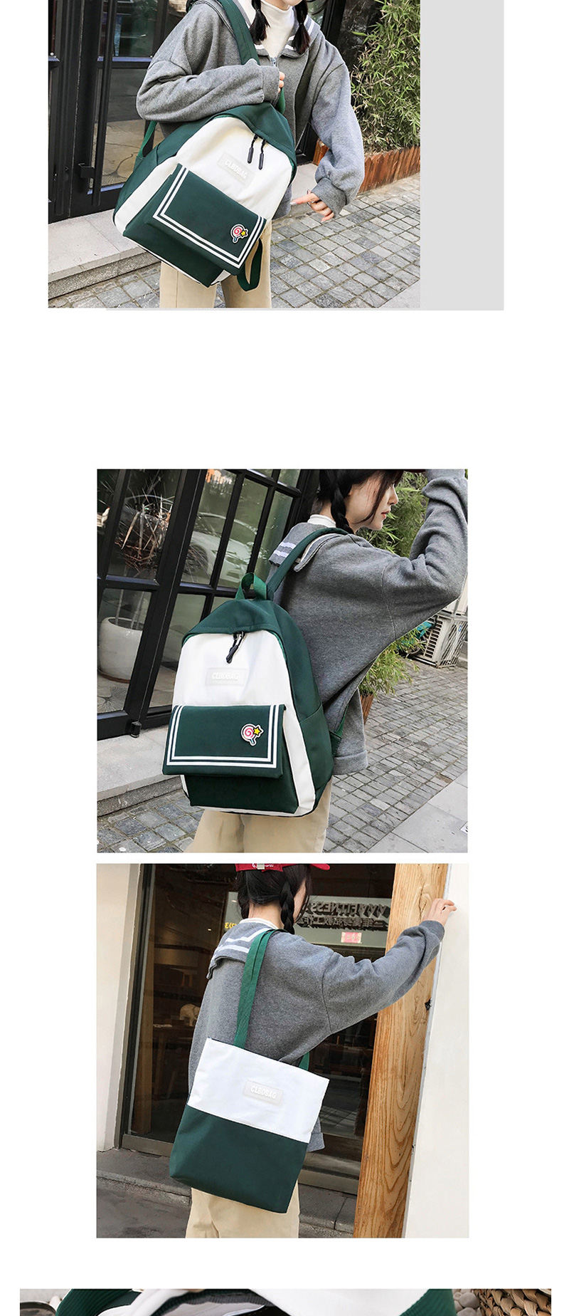 Fashion Dark Green Contrast Stitching Striped Backpack,Backpack
