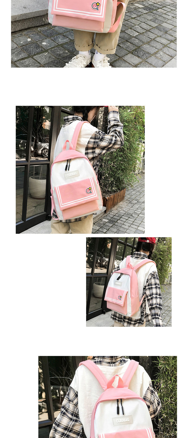 Fashion Pink Contrast Stitching Striped Backpack,Backpack
