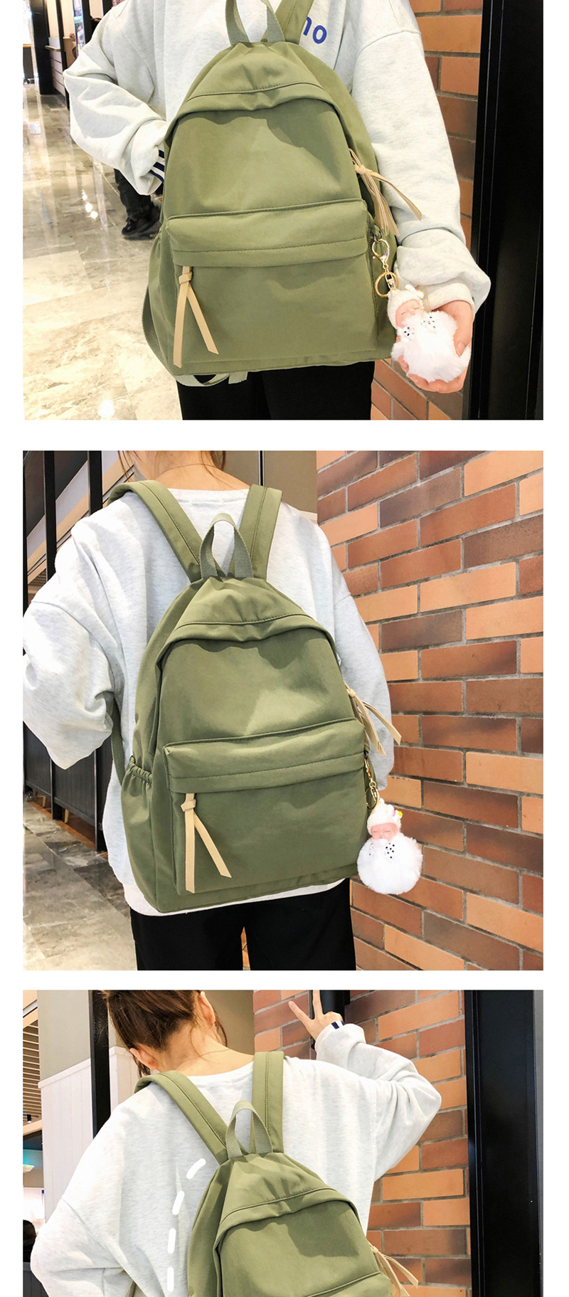 Fashion Khaki Stitched Fringed Plain Backpack,Backpack
