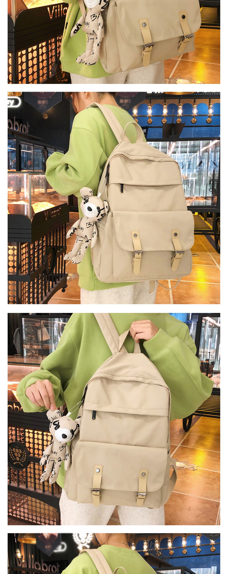 Fashion Dark Green With Pendant Panel Buckle Backpack,Backpack