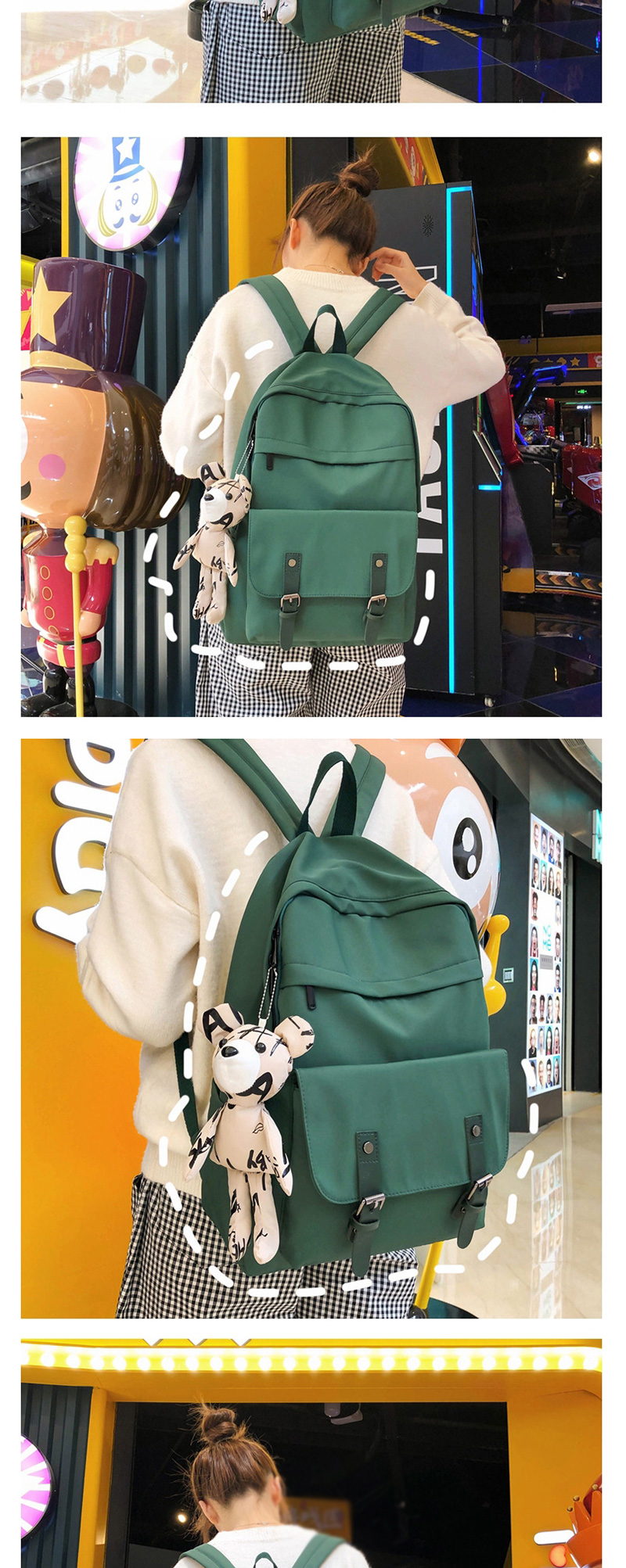 Fashion Dark Green With Pendant Panel Buckle Backpack,Backpack