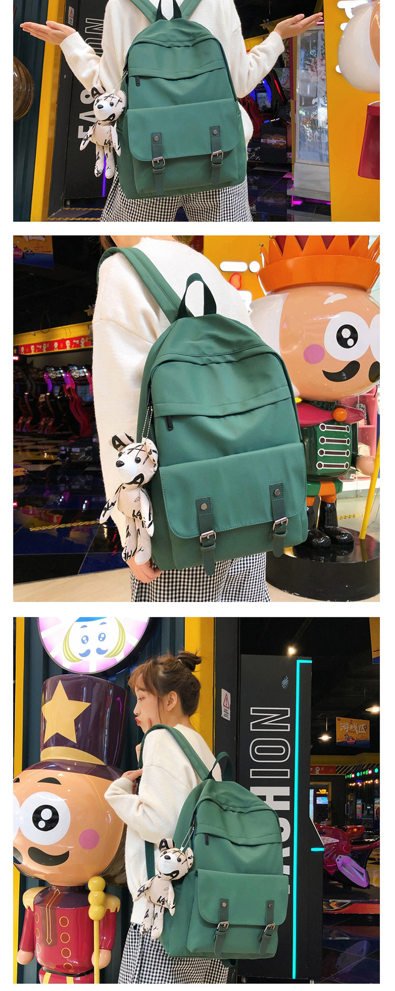 Fashion Light Green With Pendant Panel Buckle Backpack,Backpack
