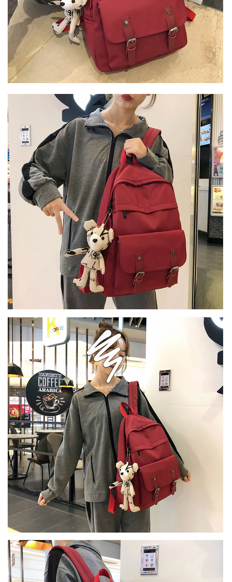 Fashion Red With Pendant Panel Buckle Backpack,Backpack