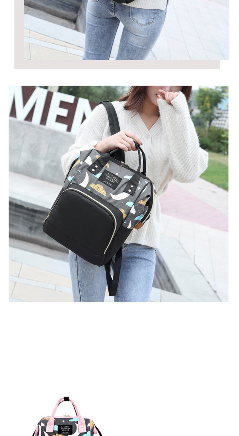 Fashion Black Multifunctional Mummy Bag With Printed Stitching Moon Clip,Handbags