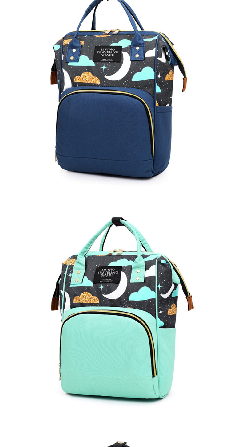 Fashion Blue Multifunctional Mummy Bag With Printed Stitching Moon Clip,Handbags