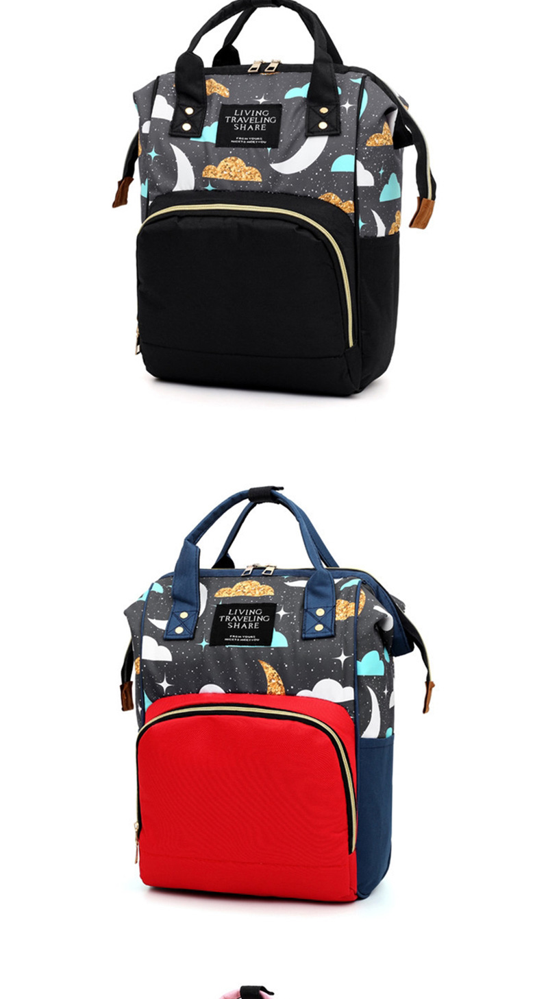 Fashion Blue With Red Multifunctional Mummy Bag With Printed Stitching Moon Clip,Handbags