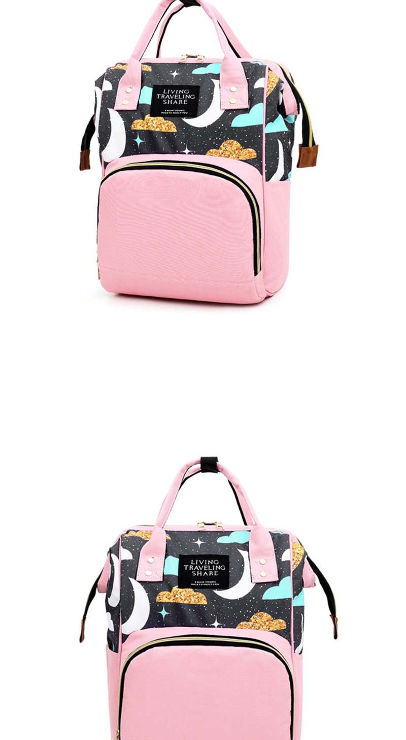 Fashion Pink Multifunctional Mummy Bag With Printed Stitching Moon Clip,Handbags