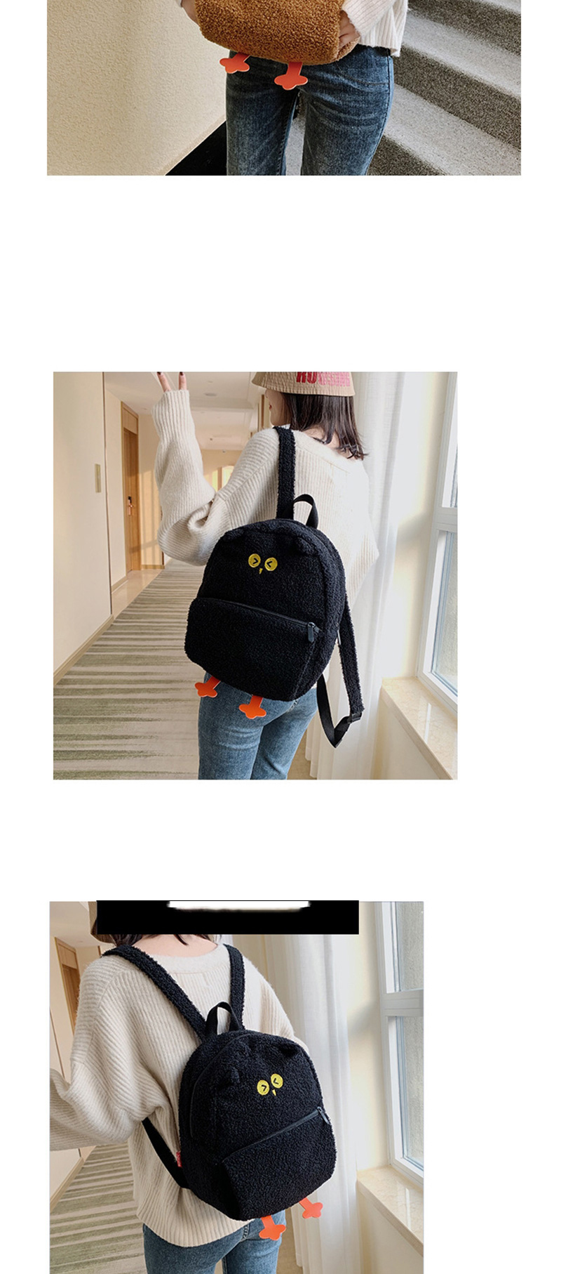 Fashion Black Plush Owl Backpack,Backpack