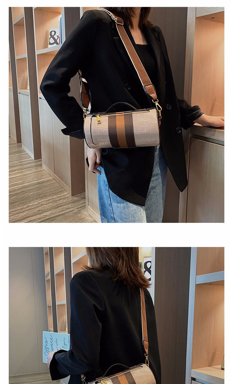 Fashion Khaki Crocodile-stitched Cylindrical Shoulder Bag,Shoulder bags