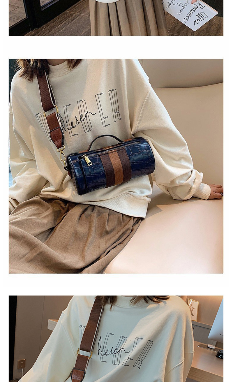 Fashion Blue Crocodile-stitched Cylindrical Shoulder Bag,Shoulder bags
