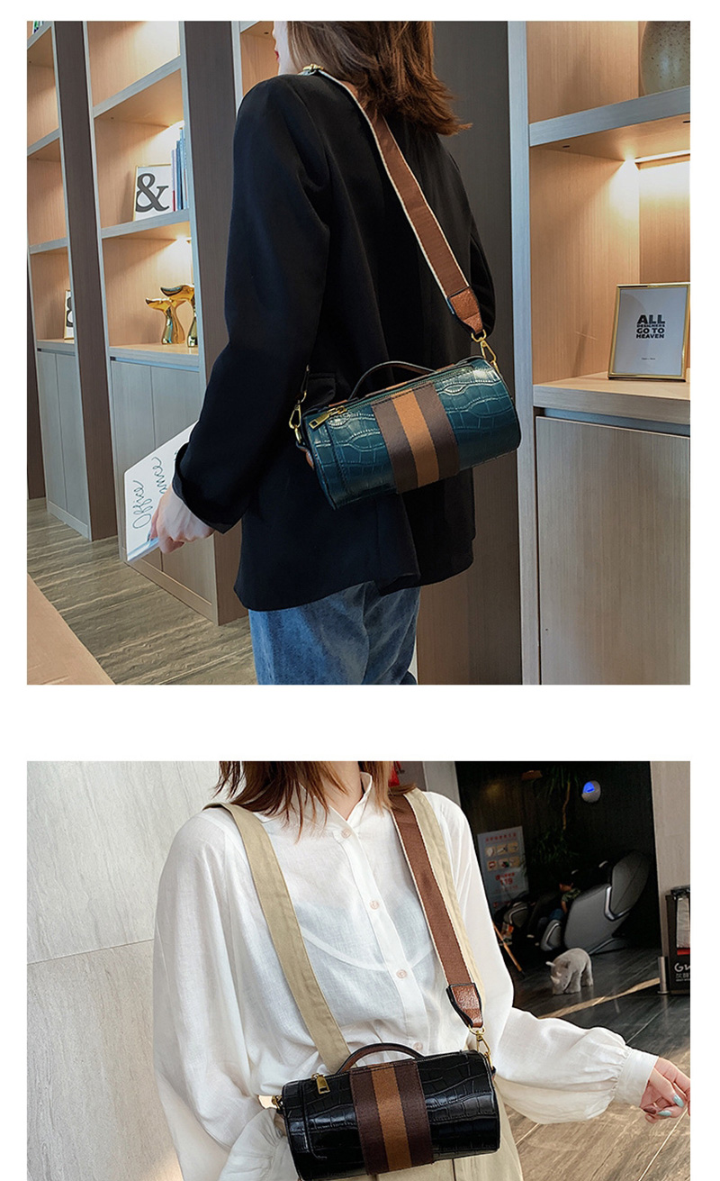 Fashion Blue Crocodile-stitched Cylindrical Shoulder Bag,Shoulder bags