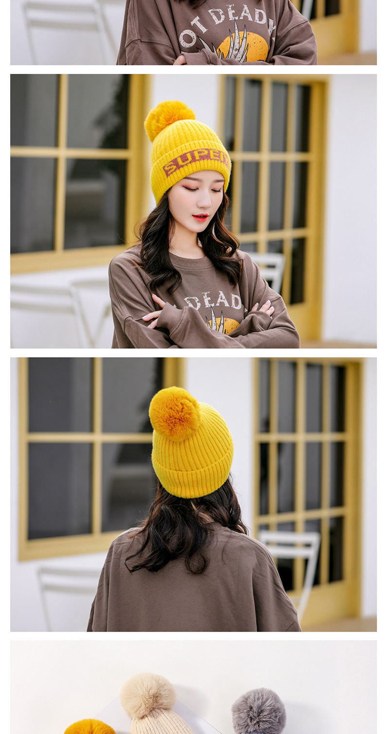 Fashion Yellow Knitted Wool Alphabet Wool Ball Hat,Knitting Wool Hats
