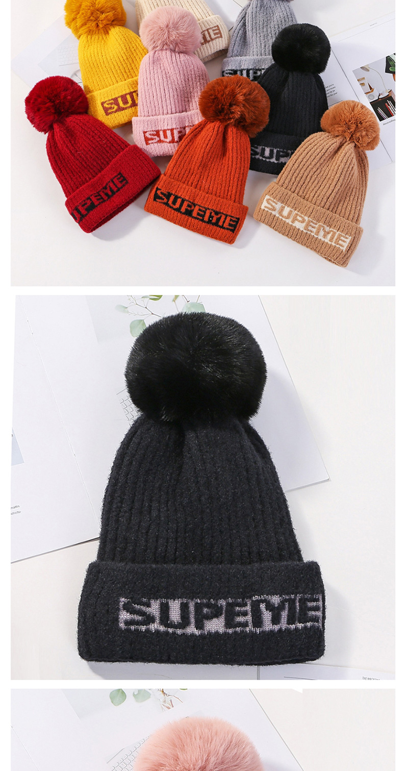 Fashion Black Knitted Wool Alphabet Wool Ball Hat,Knitting Wool Hats