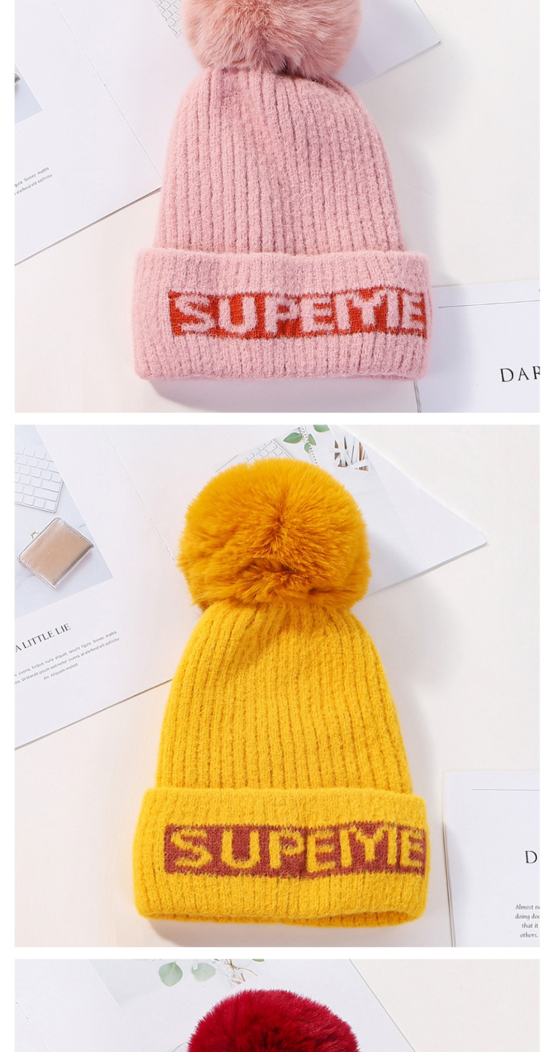 Fashion Yellow Knitted Wool Alphabet Wool Ball Hat,Knitting Wool Hats