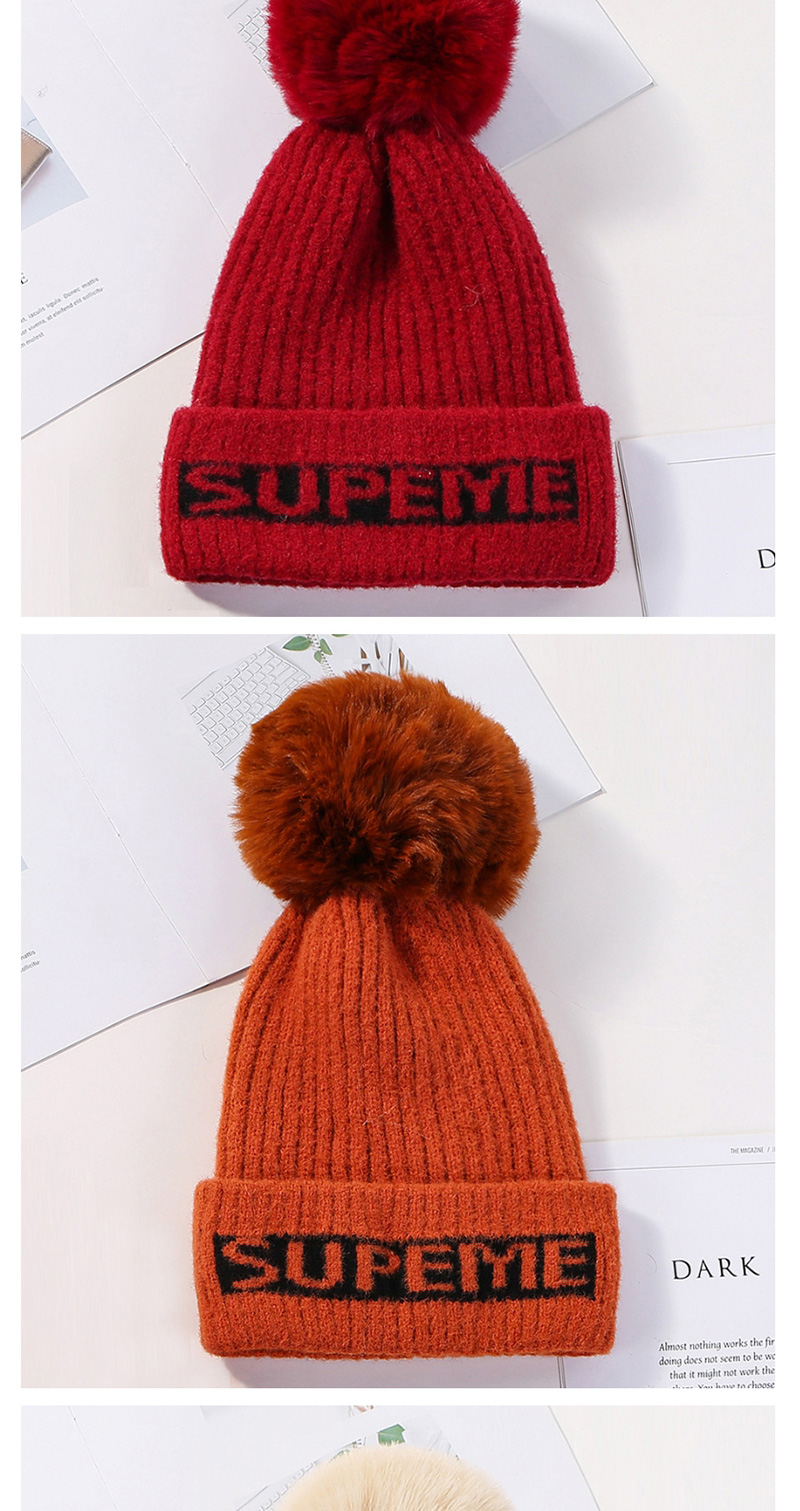 Fashion Orange Red Knitted Wool Alphabet Wool Ball Hat,Knitting Wool Hats