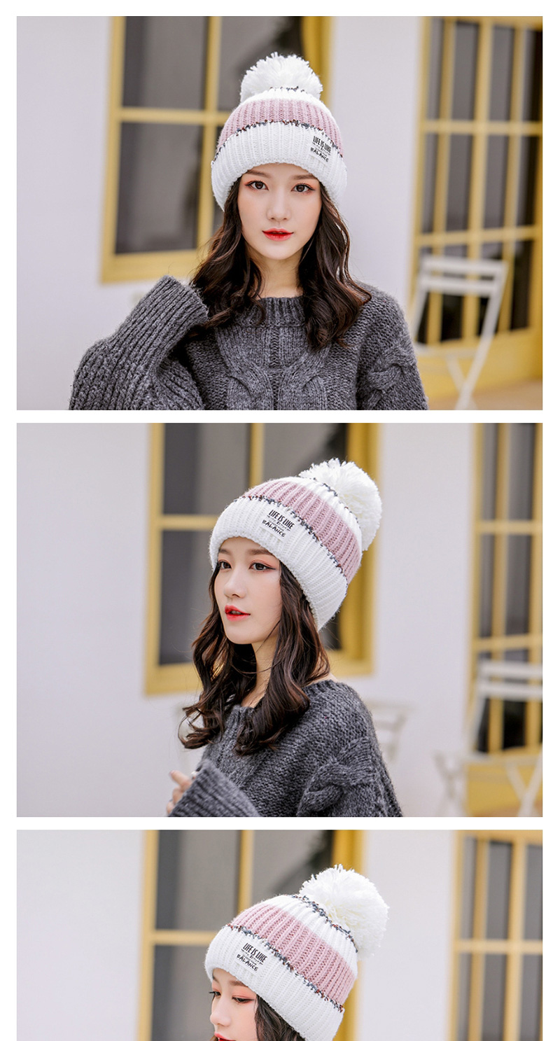 Fashion Pink Stitched Contrast Knitted Wool Hat,Knitting Wool Hats
