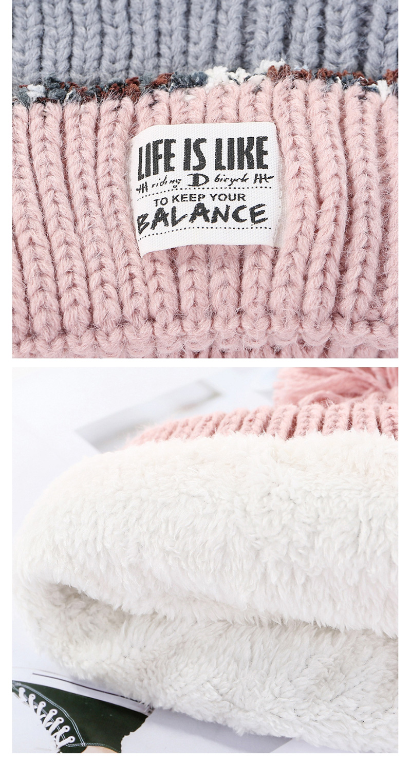 Fashion Pink Stitched Contrast Knitted Wool Hat,Knitting Wool Hats