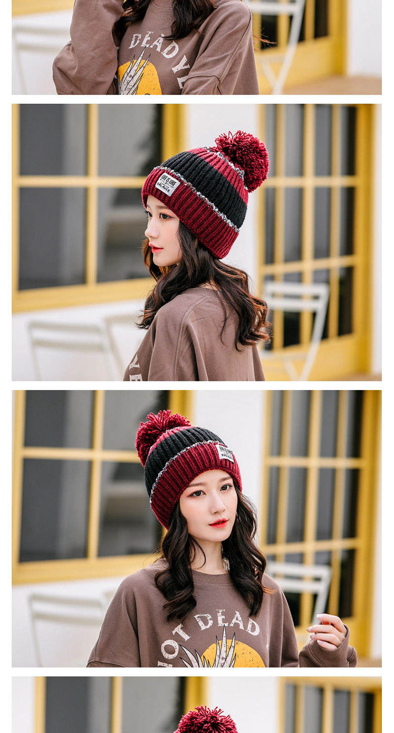Fashion Wine Red Stitched Contrast Knitted Wool Hat,Knitting Wool Hats