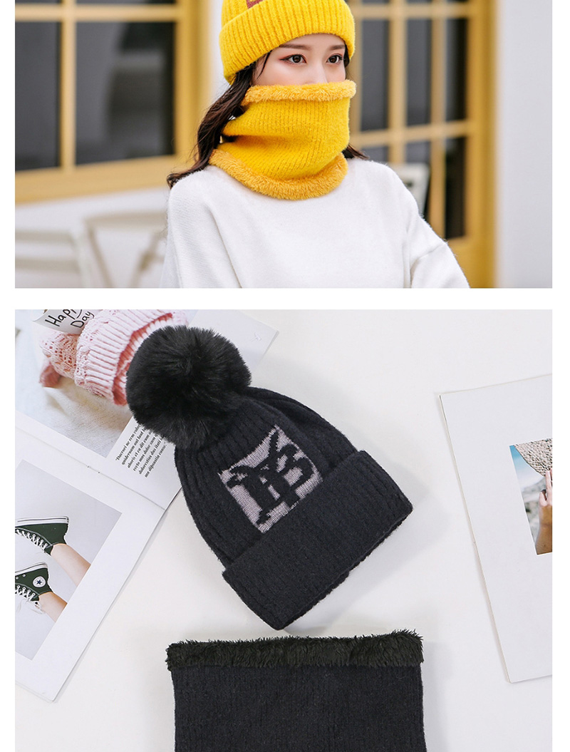 Fashion Yellow Mink Velvet Wool Knit Hat Bib Set,Knitting Wool Hats