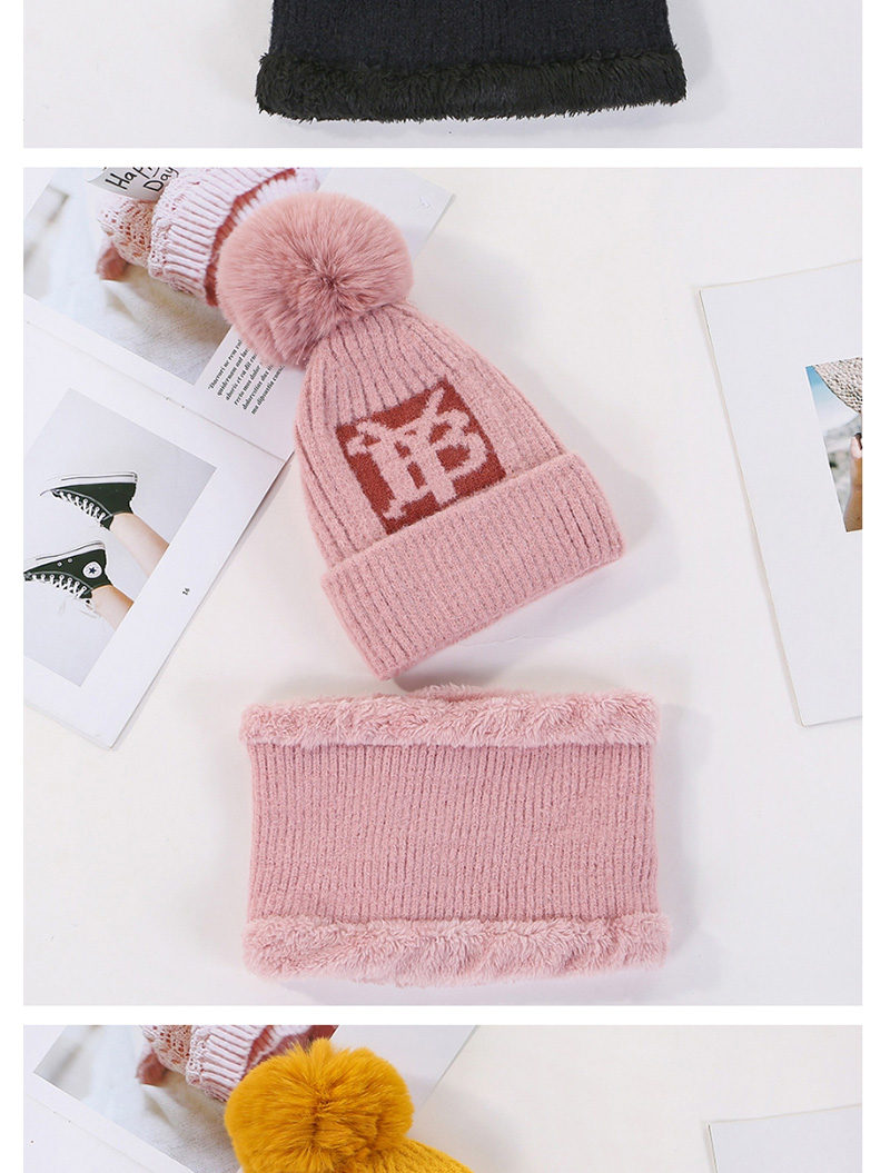 Fashion Pink Mink Velvet Wool Knit Hat Bib Set,Knitting Wool Hats