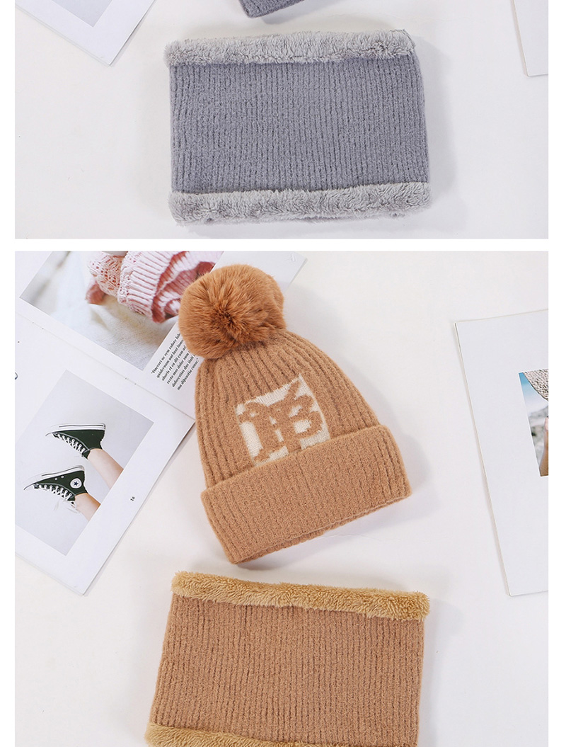 Fashion Beige Mink Velvet Wool Knit Hat Bib Set,Knitting Wool Hats