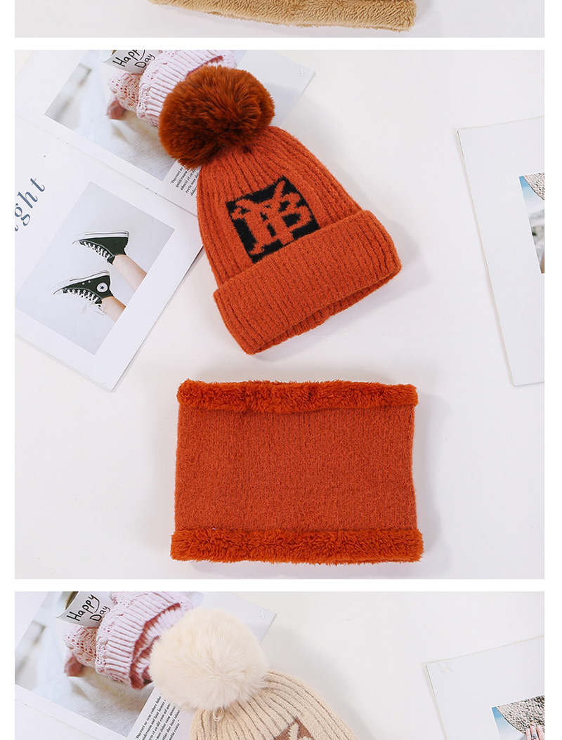 Fashion Beige Mink Velvet Wool Knit Hat Bib Set,Knitting Wool Hats