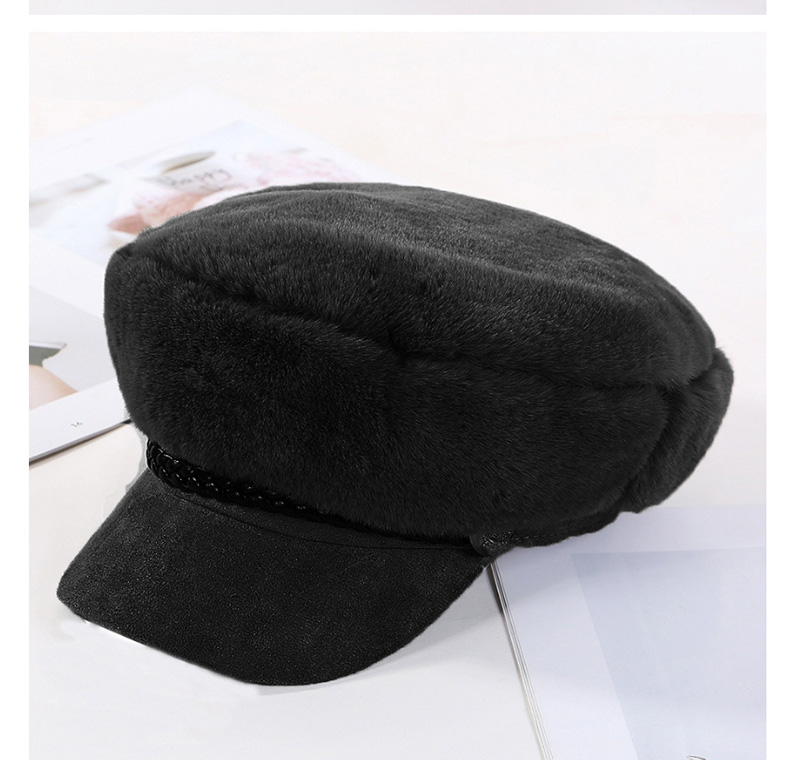Fashion Beige Plush Leather Strap Stitching Beret,Knitting Wool Hats