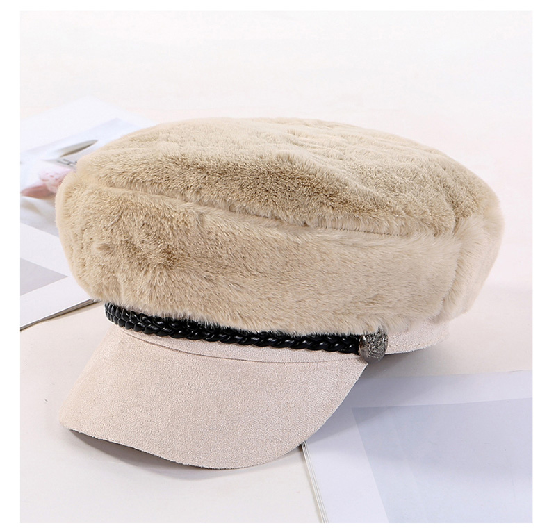 Fashion White Plush Leather Strap Stitching Beret,Knitting Wool Hats