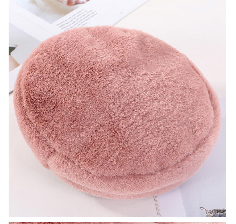 Fashion Pink Plush Leather Strap Stitching Beret,Knitting Wool Hats