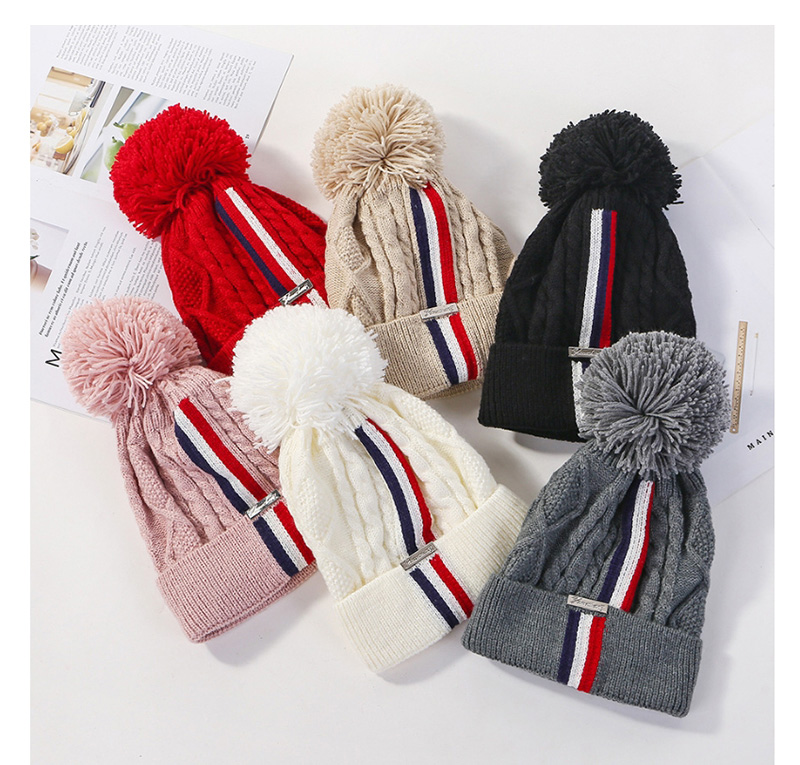 Fashion Red Knitted Colorblock Striped Plus Fleece Hat,Knitting Wool Hats