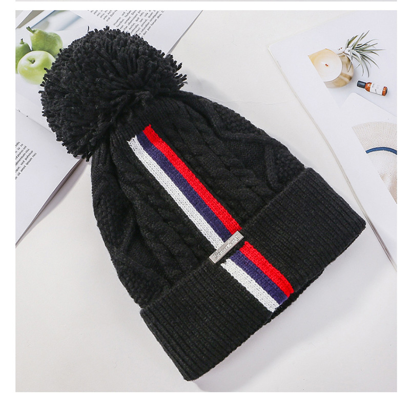 Fashion Beige Knitted Colorblock Striped Plus Fleece Hat,Knitting Wool Hats