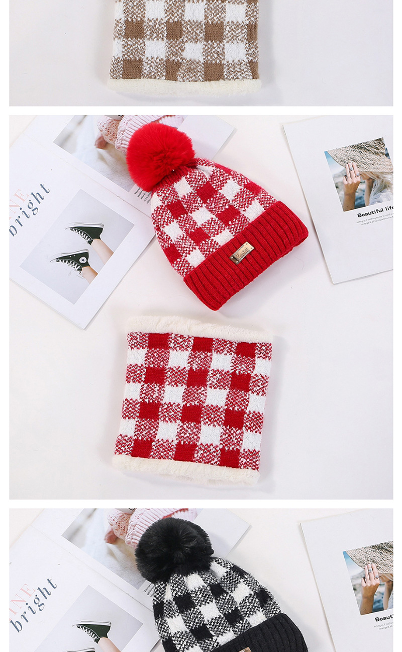 Fashion Red Two-piece Suit With Velvet And Color Check Wool Ball Hat Bib,Knitting Wool Hats