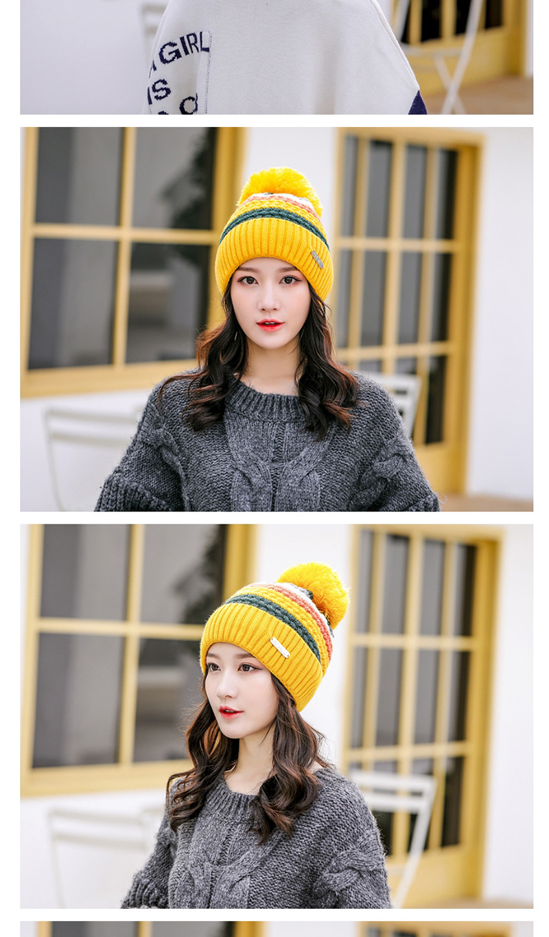 Fashion Blue Stitched Contrast Color Padded Knitted Hat,Knitting Wool Hats