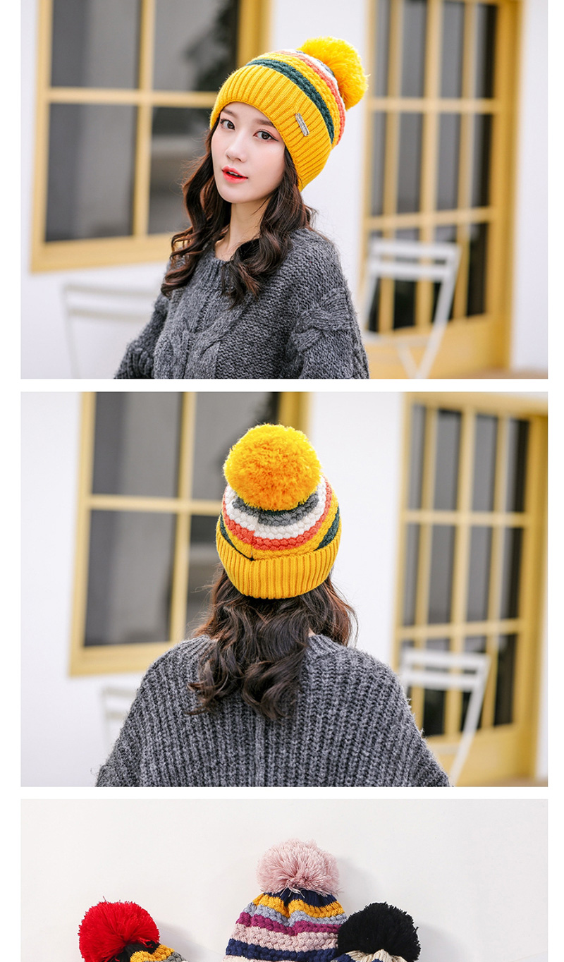Fashion Blue Stitched Contrast Color Padded Knitted Hat,Knitting Wool Hats