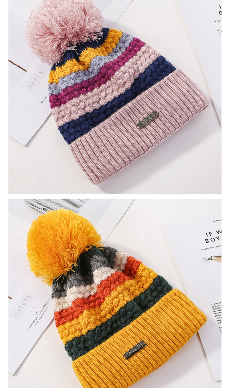 Fashion Yellow Stitched Contrast Color Padded Knitted Hat,Knitting Wool Hats