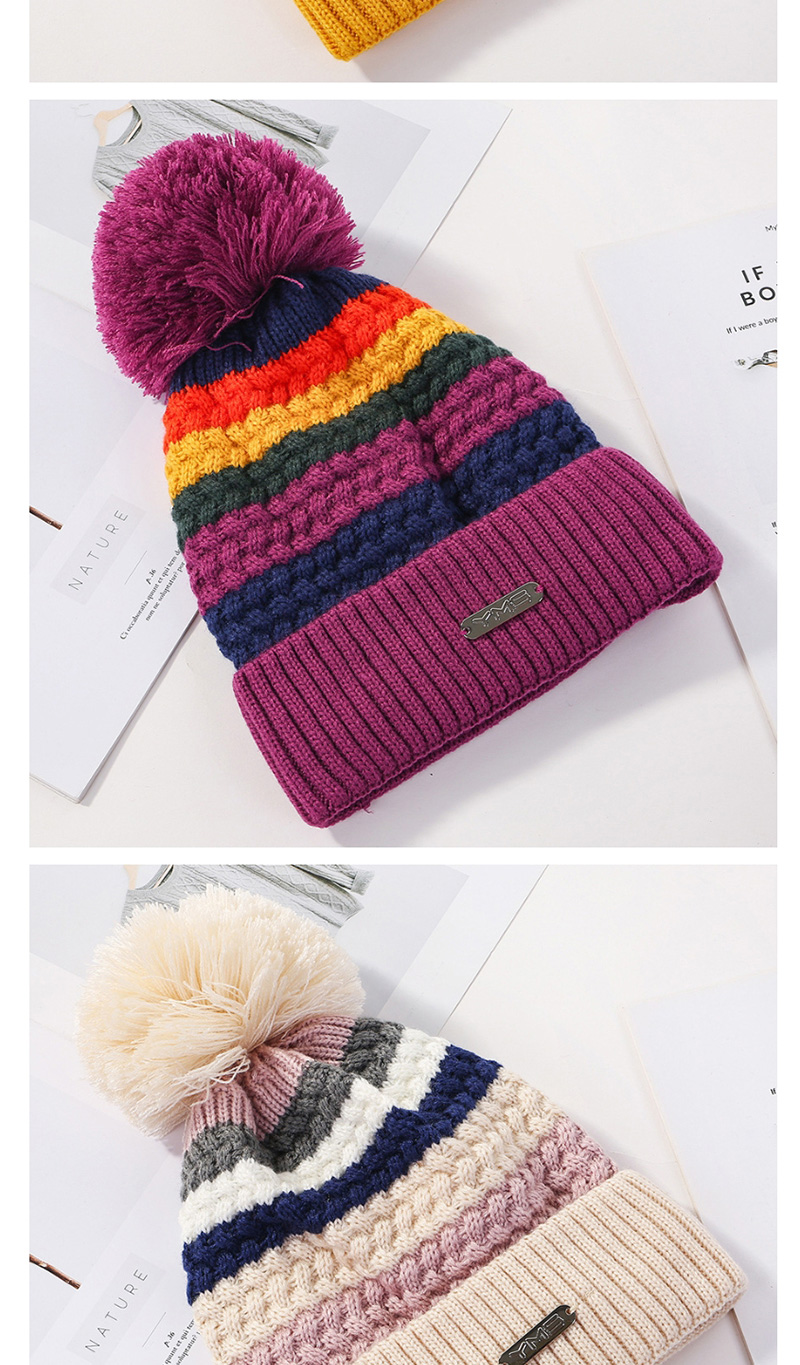 Fashion Yellow Stitched Contrast Color Padded Knitted Hat,Knitting Wool Hats