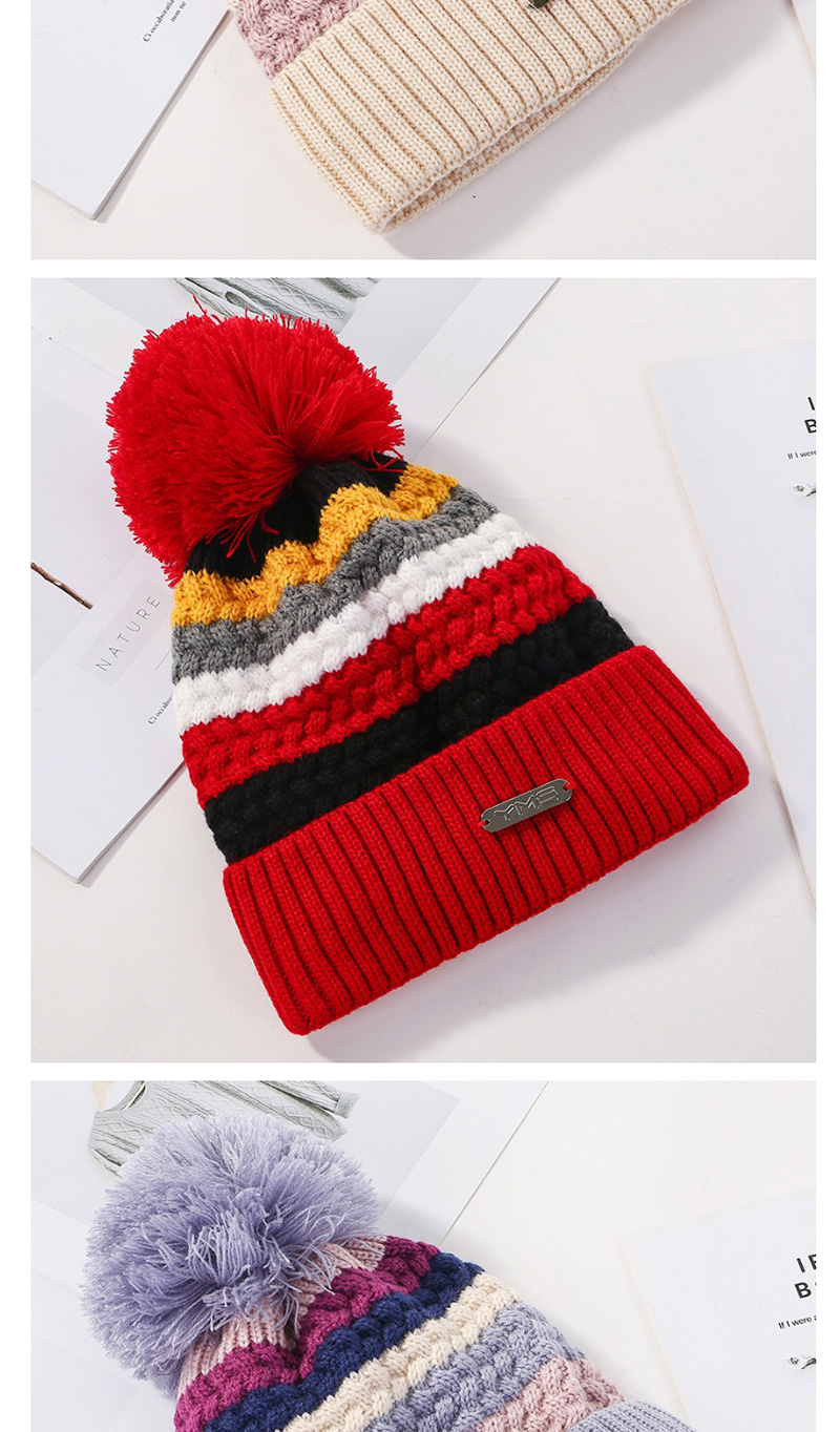 Fashion Red Stitched Contrast Color Padded Knitted Hat,Knitting Wool Hats