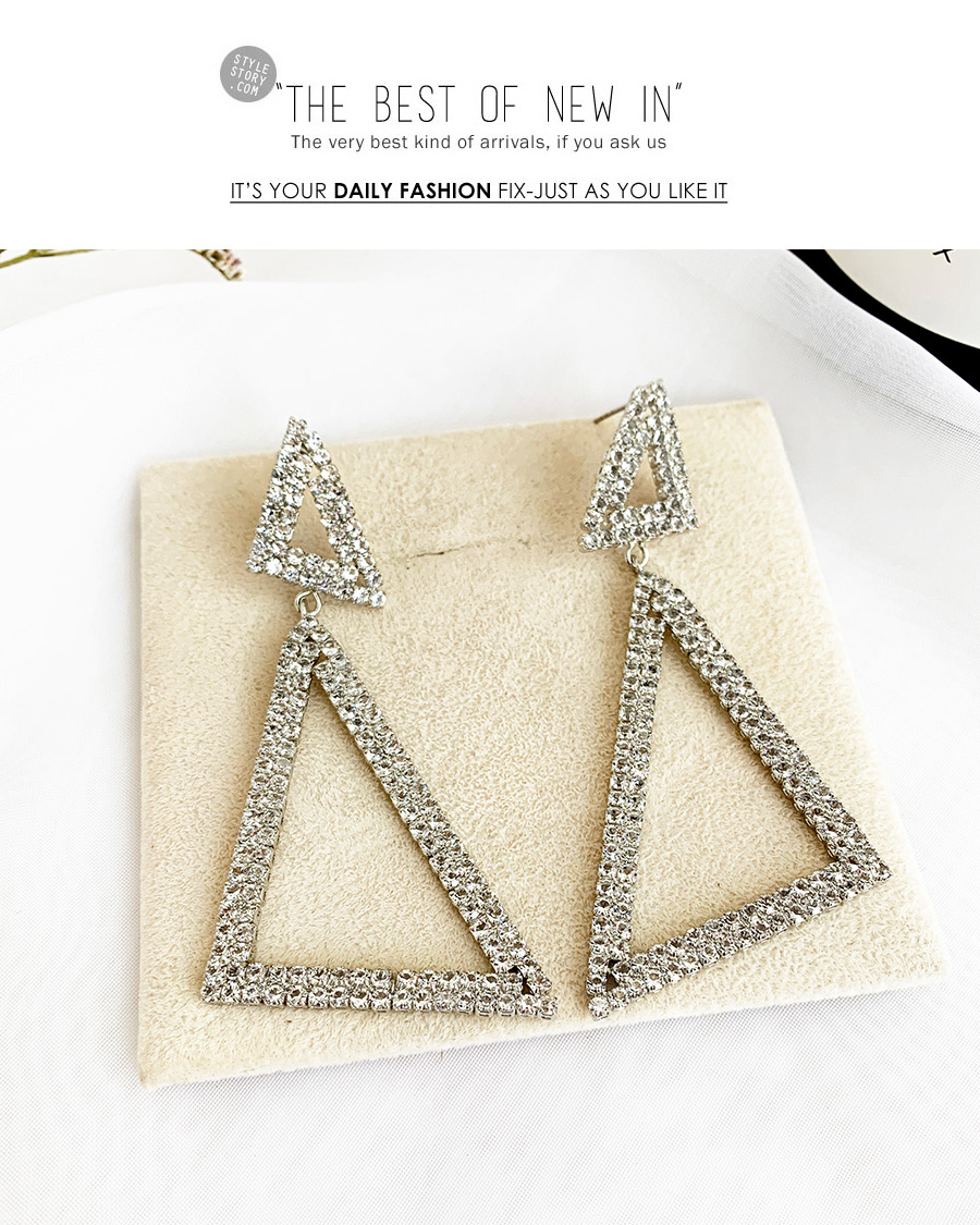 Fashion Silver Alloy Studded Triangle Stud Earrings,Drop Earrings